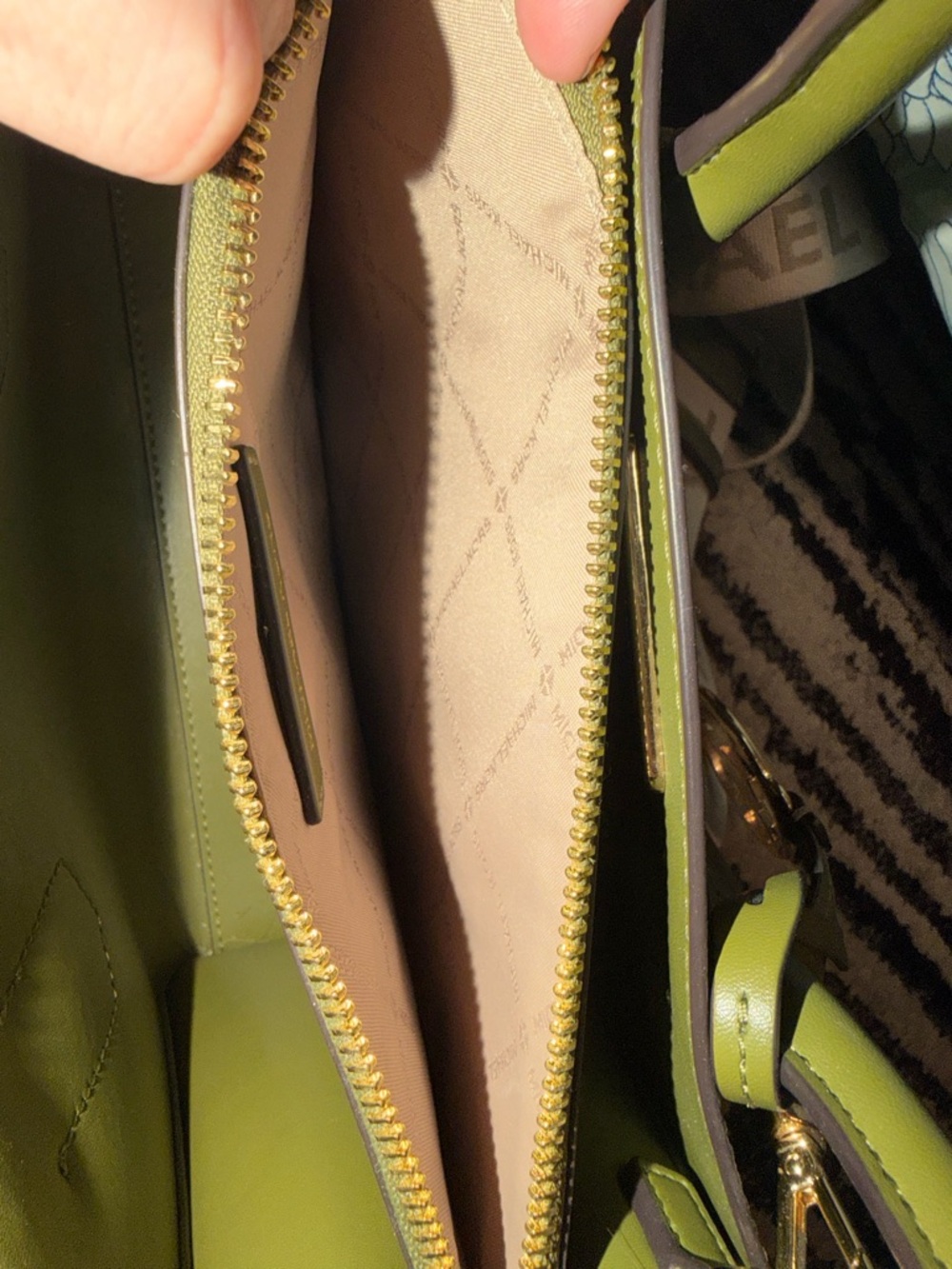 Michael Kors Olive Green Saffiano Satchel with Branded Canvas Strap - Picture 4 of 4